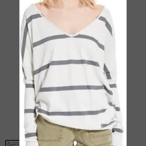 Striped Long Sleeve Top V Neck Casual Relaxed Fit - Picture 1 of 7